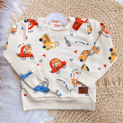 Conj. Casaco Beep Beep! e Calça de Moletom - Areia e Azul Jeans